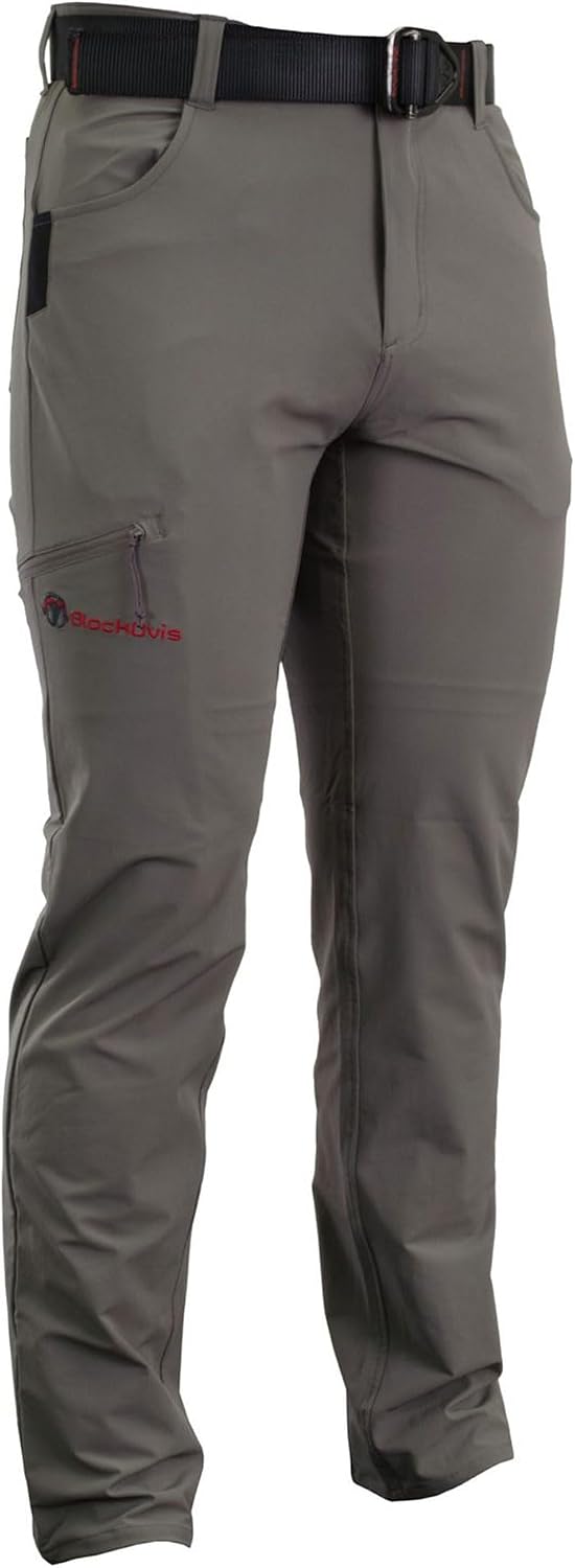 Gray technical outdoor pants with a black belt, shown on a white background. The brand 'Bergdolt' is visible in red text on the left thigh.
