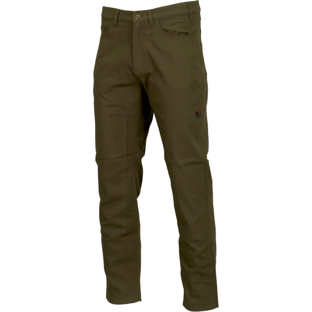 Olive green tactical pants with multiple utility pockets, shown on a plain white background.