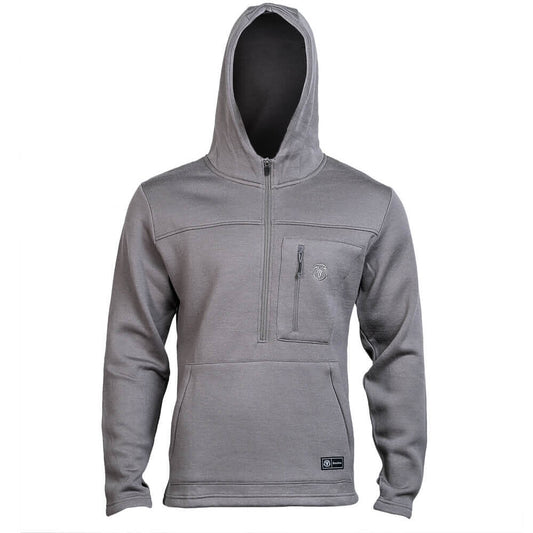 Gray hoodie with a zipper on a white background