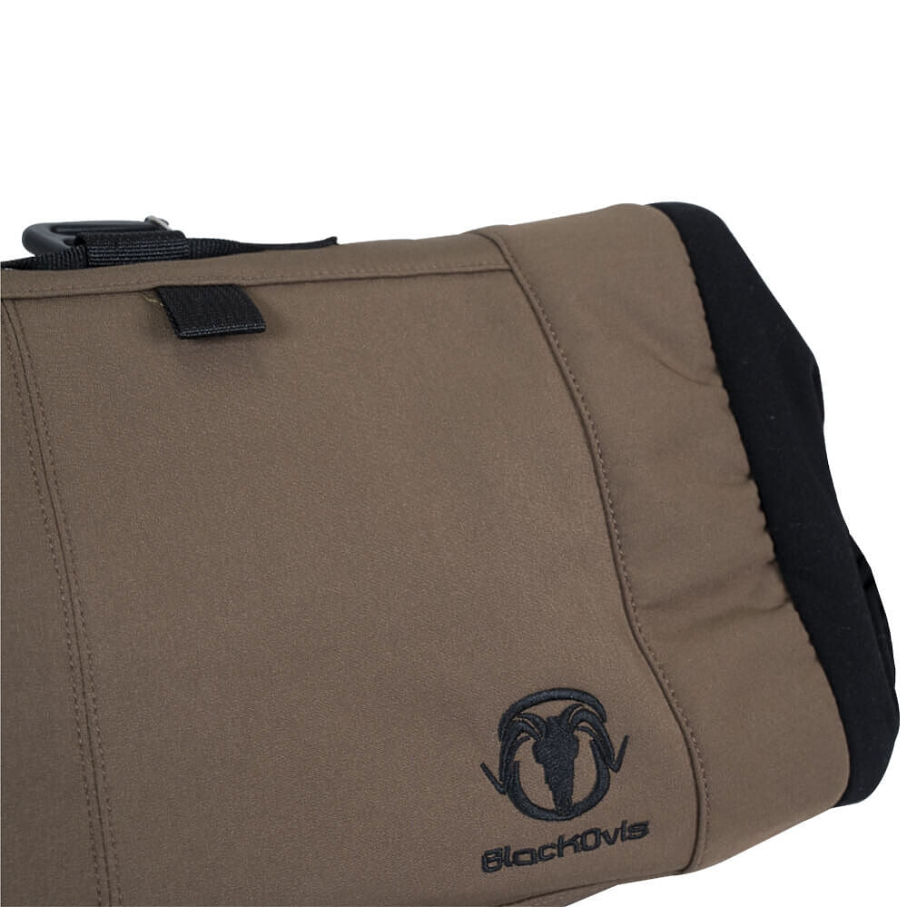 A close-up of a waterproof bag in a warm brown/tan color with black trim and the BlackHows logo printed on the front, set against a plain white background.