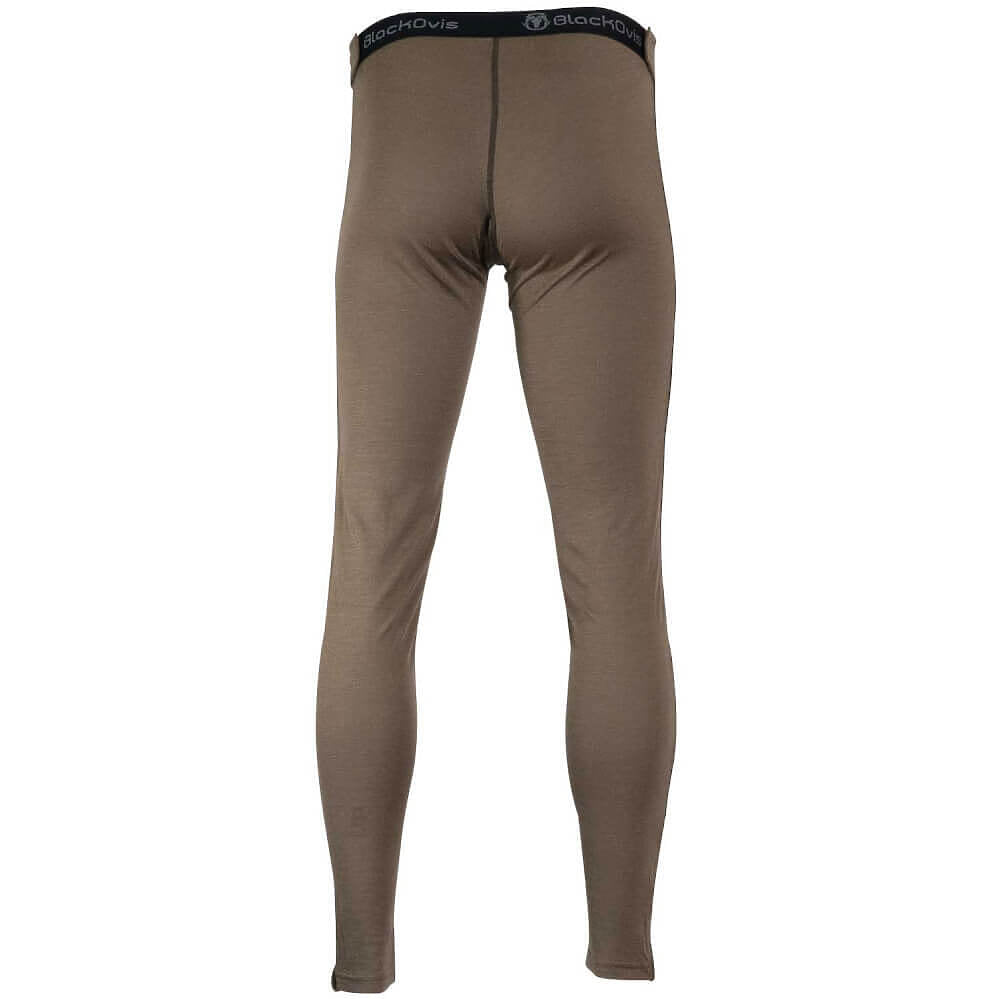 A pair of men's full-length compression leggings in a solid taupe-brown color, shown from the back on a clean white background. The brand name 'blackovis' is visible on the black waistband.