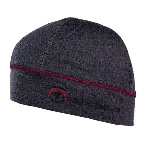 A dark gray heathered athletic beanie hat with a thin red stitched stripe and a black and red 'etachObs' logo on the front cuff, shown against a plain white background.
