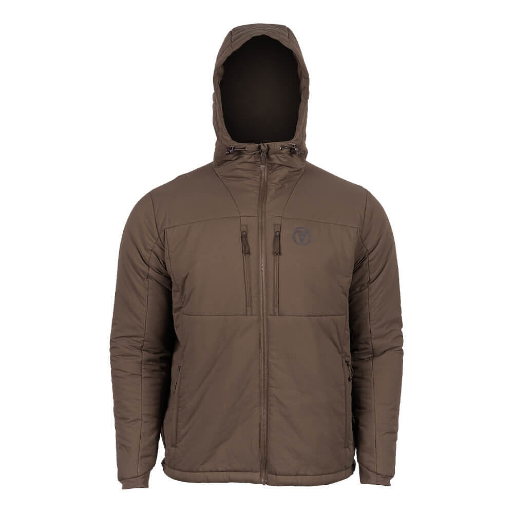 Brown jacket with a hood on a white background