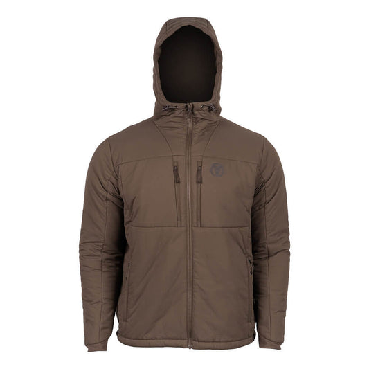 Brown jacket with a hood on a white background