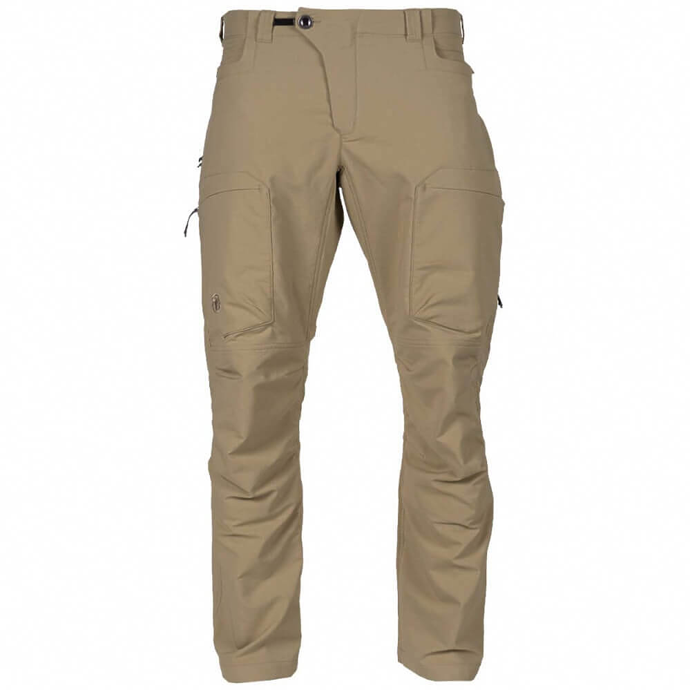A pair of khaki tactical cargo pants shown flat against a solid white background.