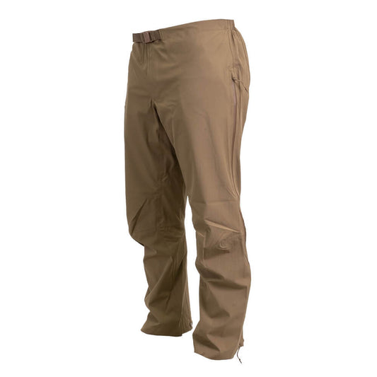 A pair of tactical pants in a solid coyote brown color, shown from a side profile view on a plain white background.