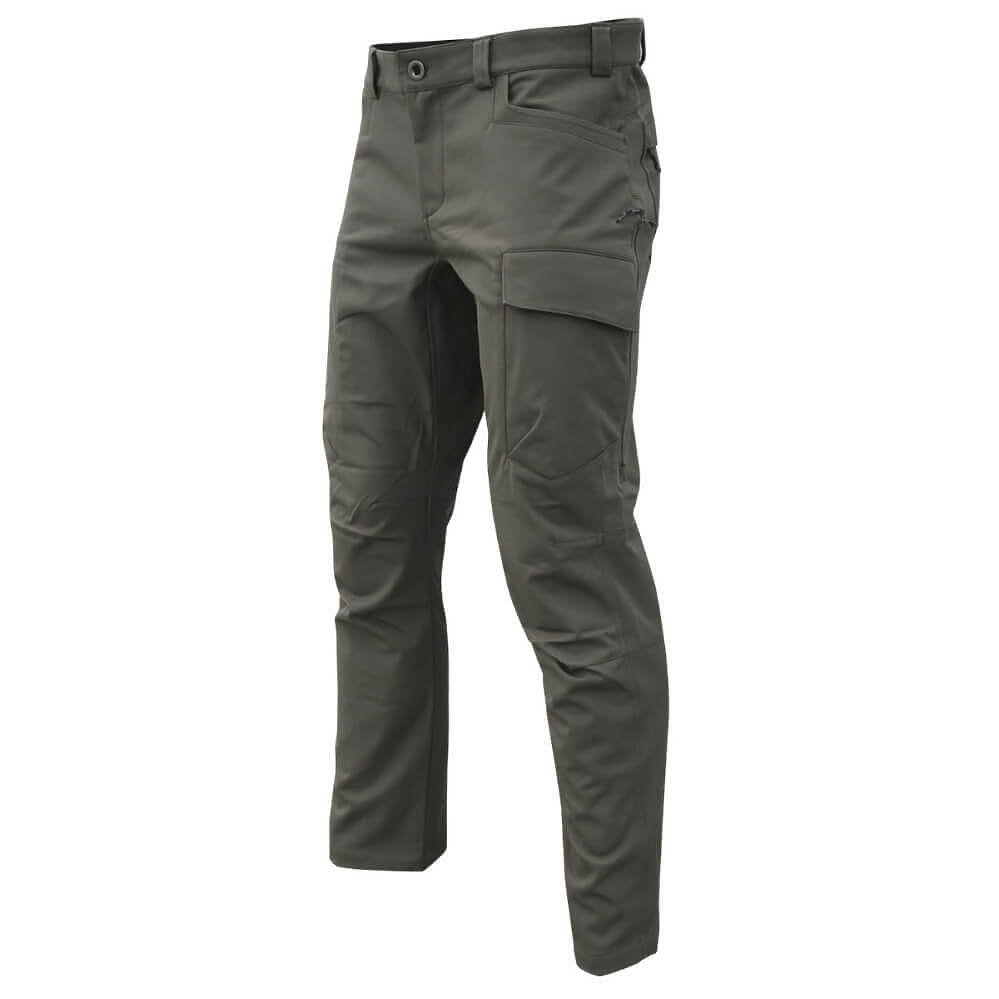 A pair of dark olive green tactical cargo pants shown on a clean white background.